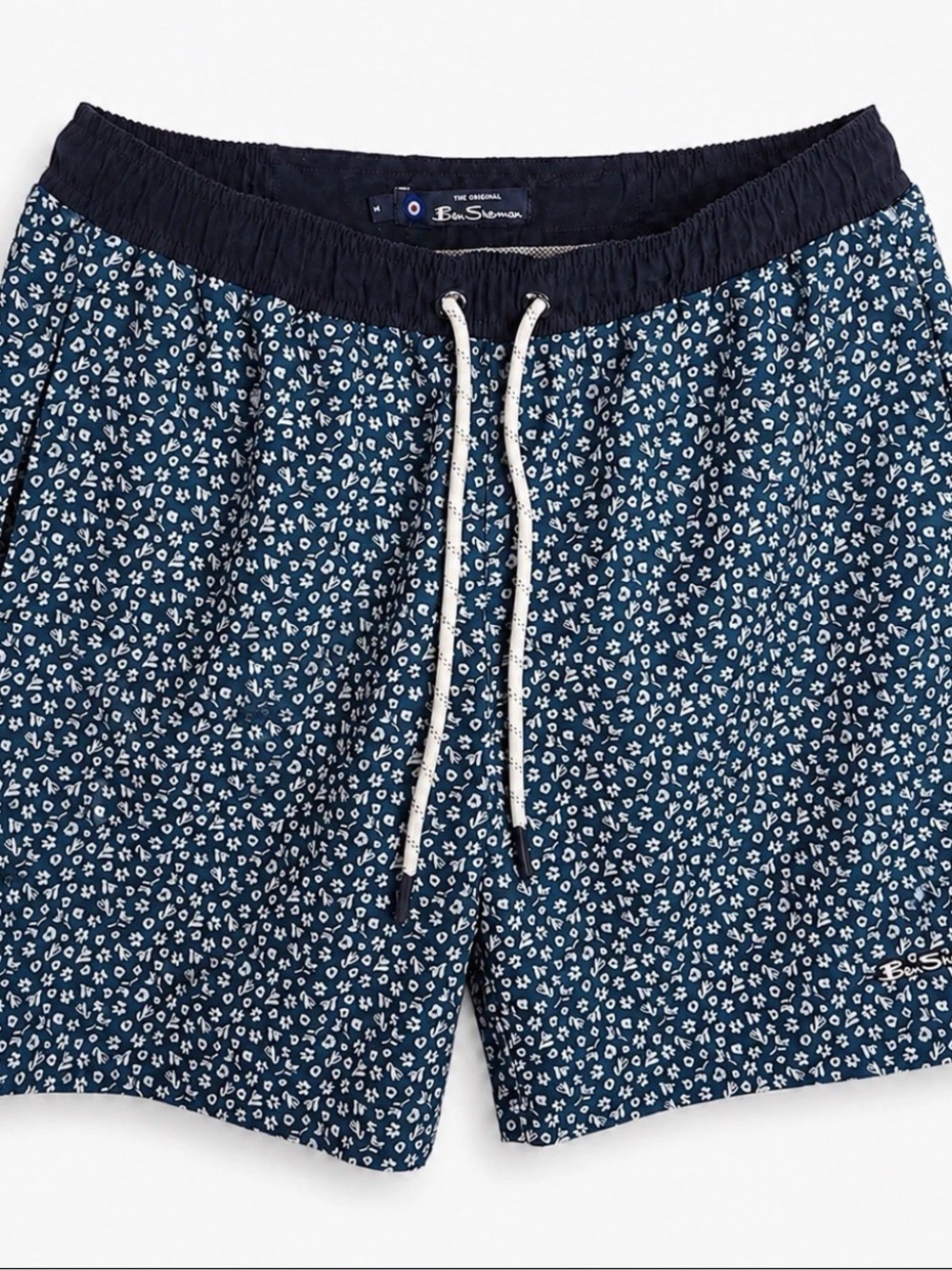 Ben Sherman Swim Trunks Mens Medium Blue Floral Lined Shorts Drawstring